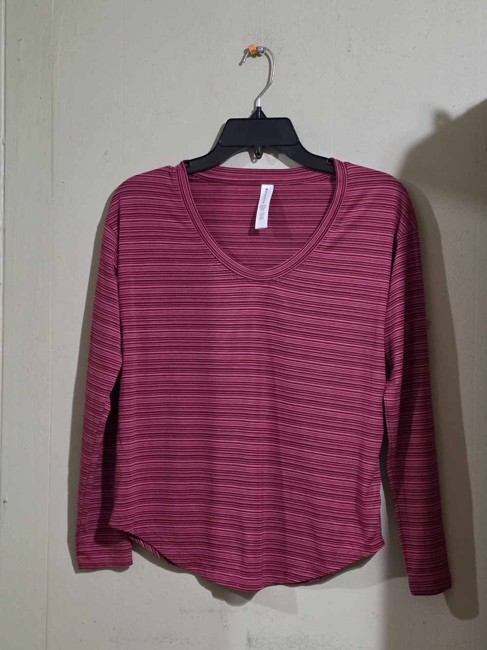 Athleta Pink Marron Striped Scoop Neck Long Sleeve Size XSWomens